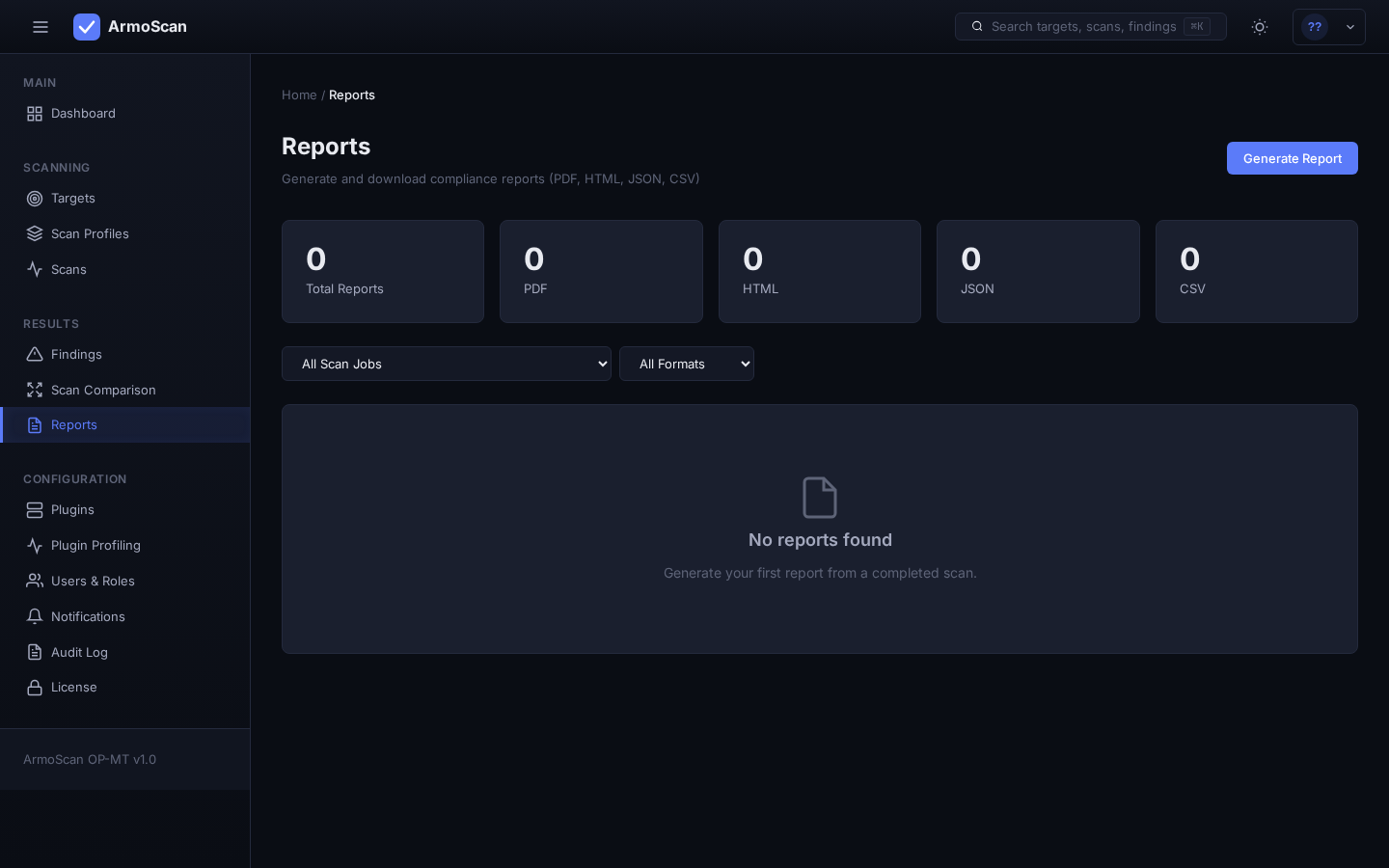 ArmoScan Reports — compliance reporting