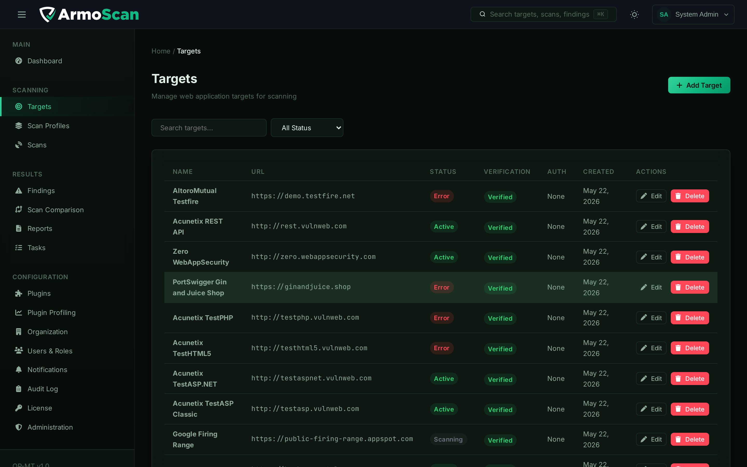 ArmoScan — add and verify scan targets